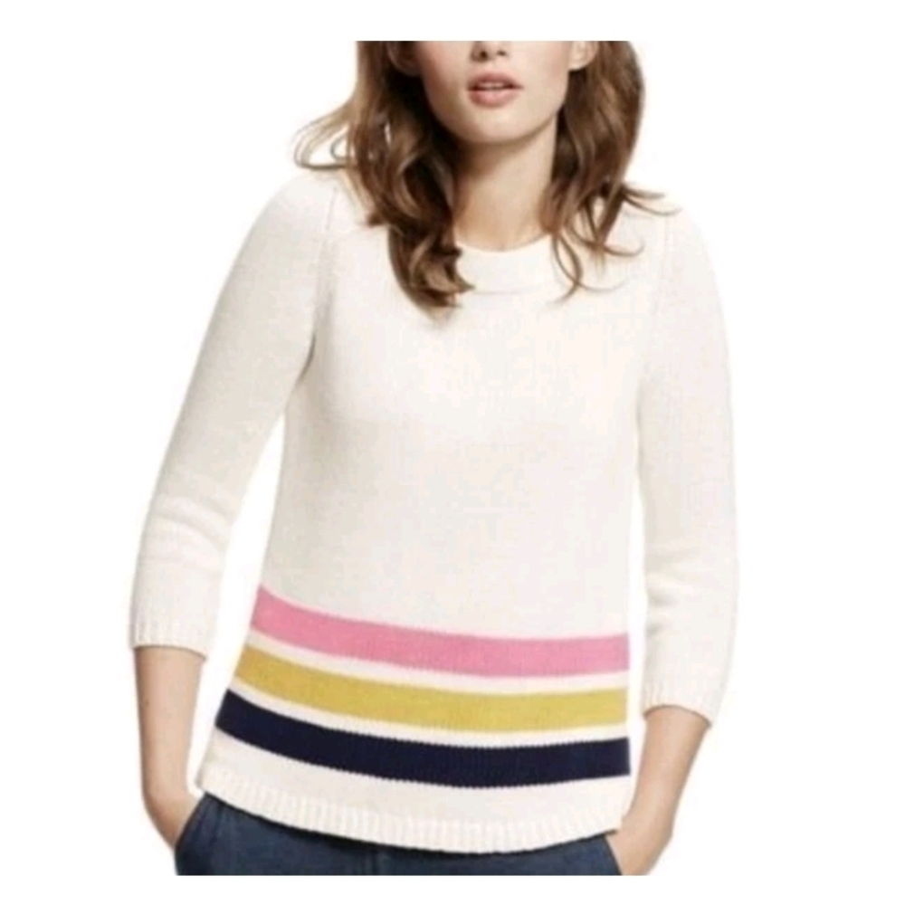 Boden Women's Size 12 Darcy Striped Sweater 3/4 Sleeve 100% Cotton